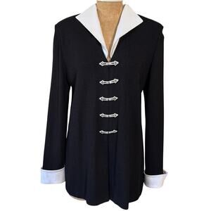 St. John Collection Santana Knit Black Sz 10 Rhinestone Buckle Zip Front Blazer